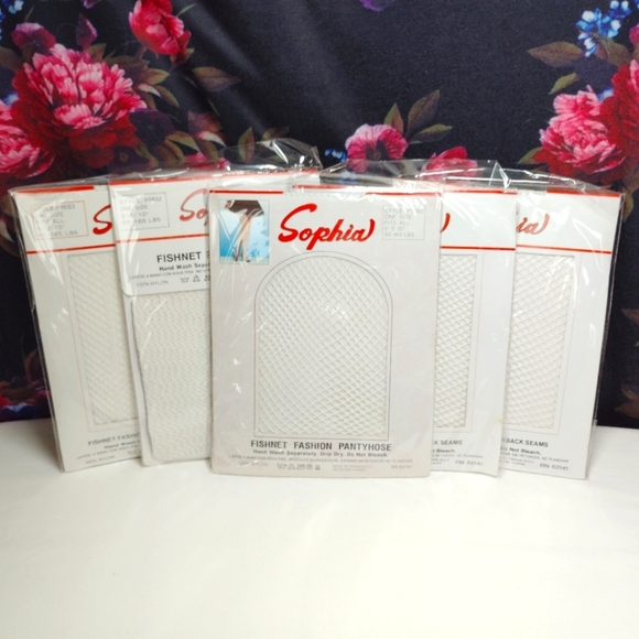 CLEARANCE Sophia Fishnet Stockings Lot OF 5 White Side Seams Back Seams Vintage - Picture 1 of 17